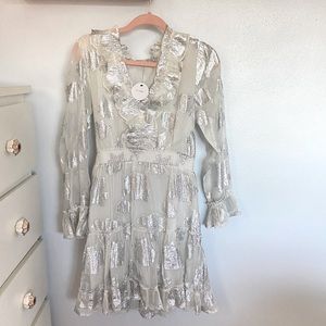 Vici Long Sleeve Silver Rose and Cream Ruffle Dress